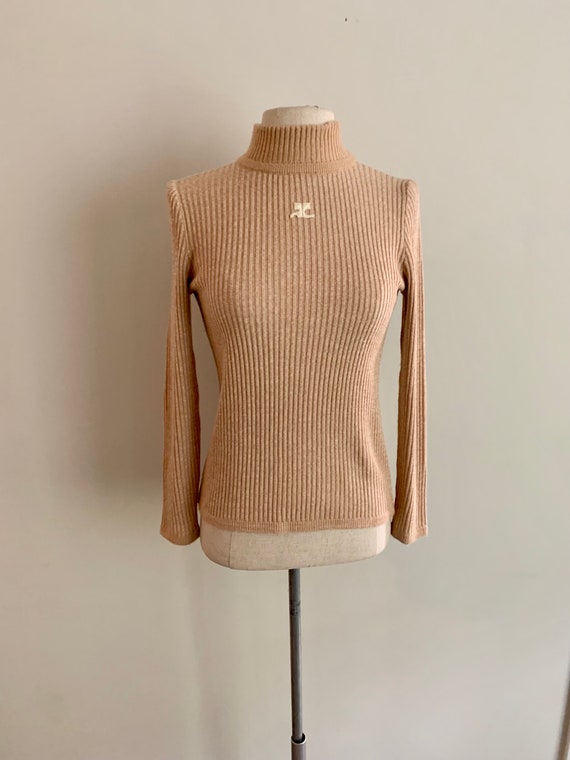 Courreges vintage tan rib knit turtleneck- size A 