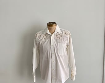 80s/90s vintage mens Marquis button front off white shirt with inserts-size S