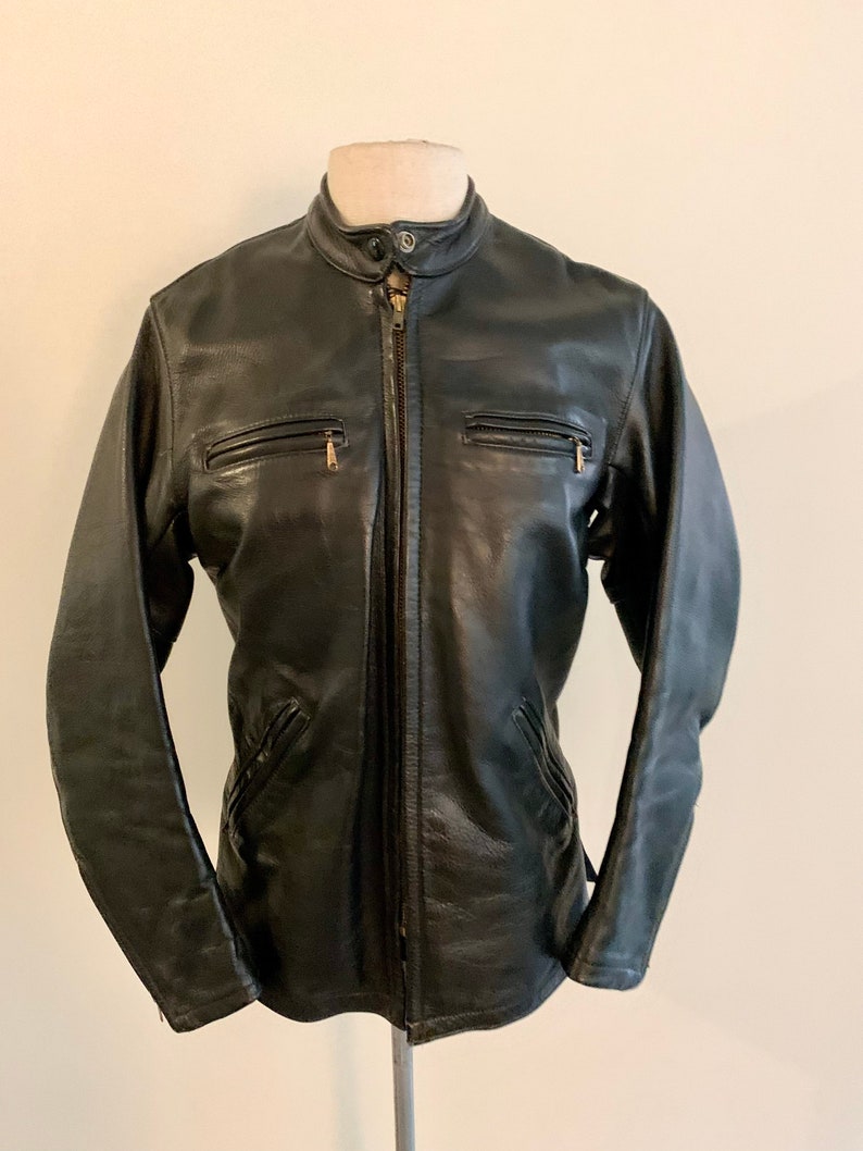 Bates made in California vintage womens motocross black leather jacket-size S/M image 2