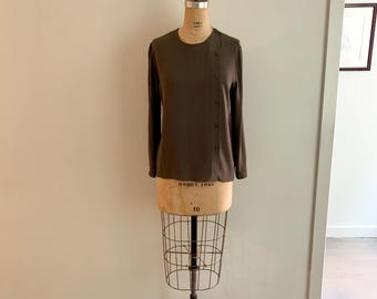 Vintage 1980s Classic Calvin Klien dark olivey brown Silk blouse-size S/M