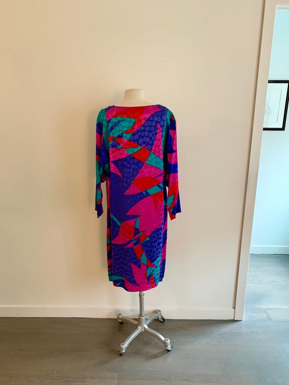 Flora Kung-bright abstract print damask silk ls dress-size 4 View 6