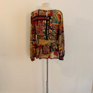 Beautiful Oscar de la Renta vintage 1980s fall floral patchwork print silk blouse-size 6 Bild 5