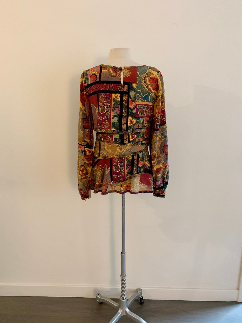 Beautiful Oscar de la Renta vintage 1980s fall floral patchwork print silk blouse-size 6 Bild 5