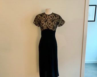 Exceptional vintage 1940s black rayon and lace cocktail dress-size XS/S (2-4)