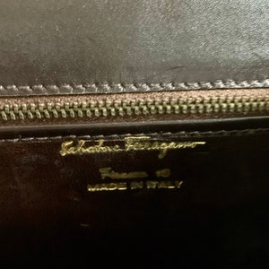 Ferragamo brown suede logo envelope bag with gold shoulder strap. image 9