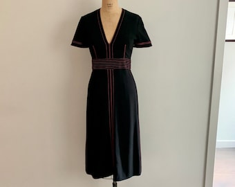 Burberry black rayon with pink stitching detail mid calf dress-Size 6