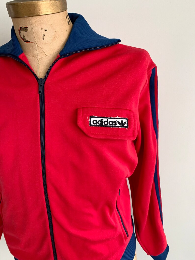 1980s vintage red and blue Adidas track jacket with hood-size M image 6