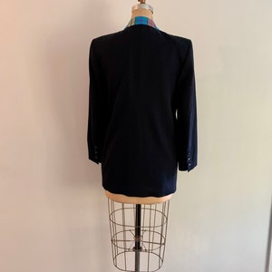 Escada by Margaretha Ley vintage 90s bright plaid and black unusual double front wool blazer-size M/L marked 34 image 6