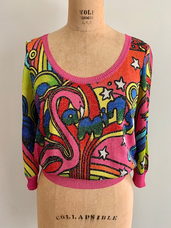 John Galliano vintage y2k lurex knit flamingo gra… - image 4