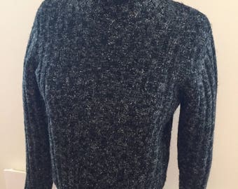 Nipon Studio mock turtle crop wide rib sweater charcoal flecked knit