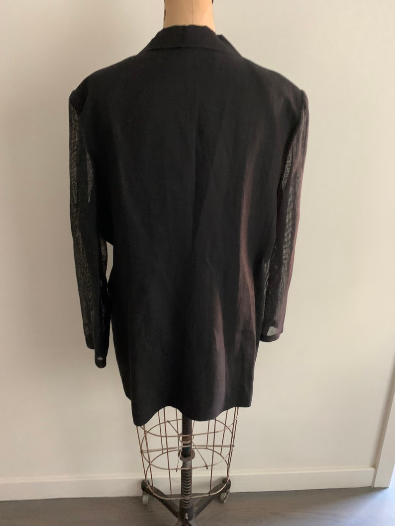 Louis Feraud Black Linen Blazer with Mesh Sleeves-Size M/L 14 image 6