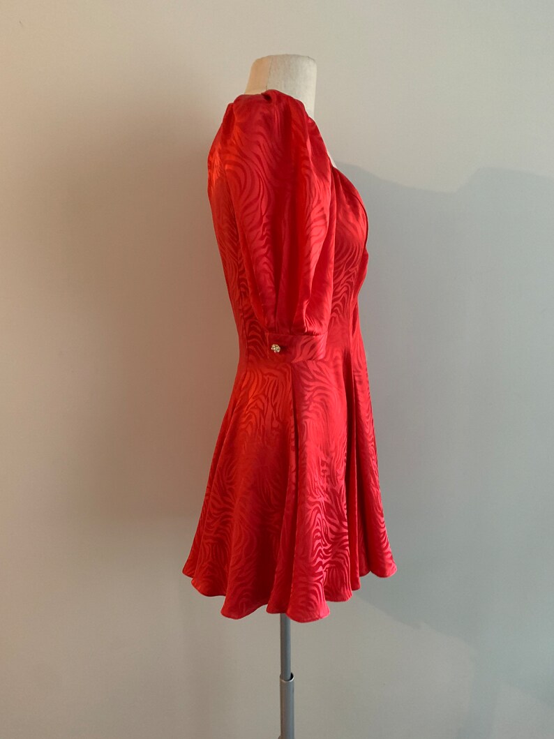 Oscar de la Renta red silk sweetheart neckline mini dress-size XXS/XS 画像 4