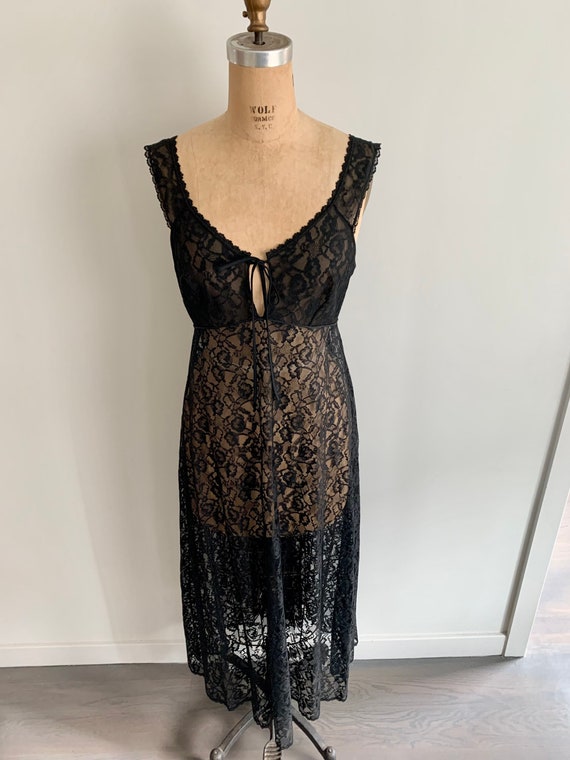 Lovely long black lace lingerie gown with peek a … - image 3