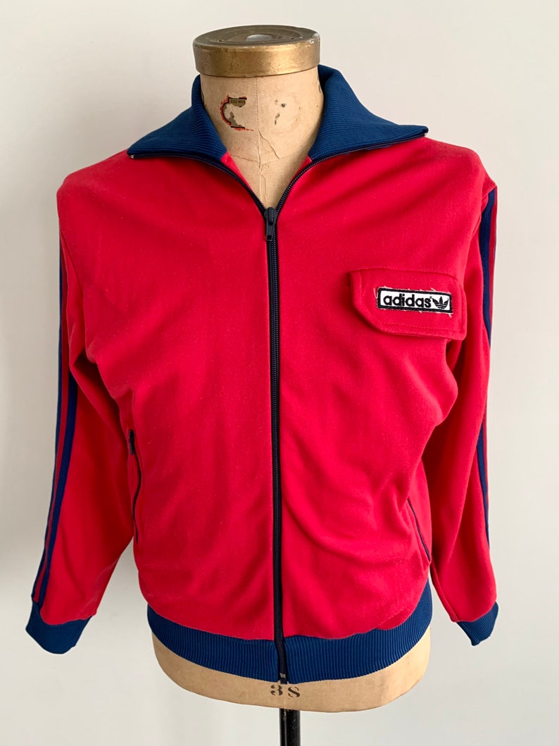 1980s vintage red and blue Adidas track jacket with hood-size M image 5