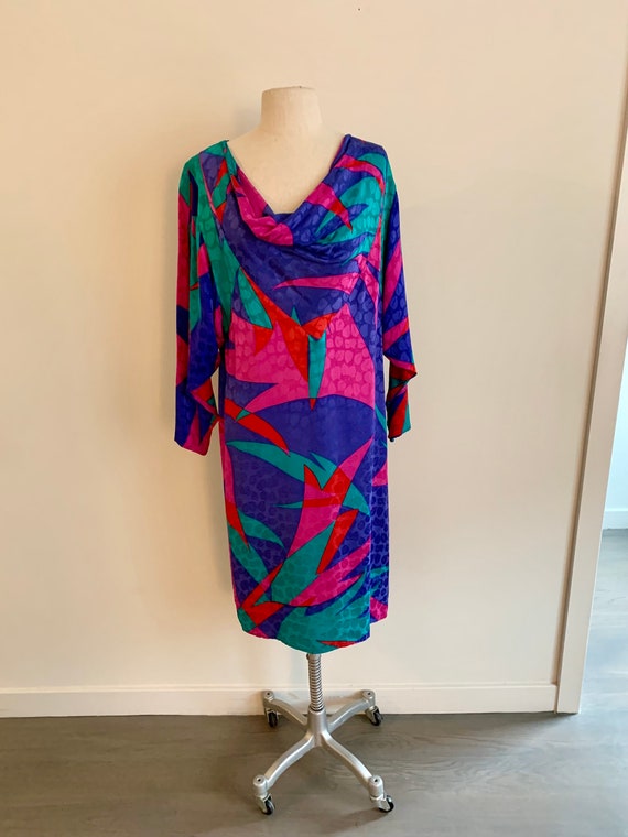 Flora Kung-bright abstract print damask silk ls dress-size 4 View 2