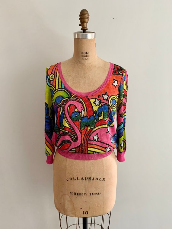 John Galliano vintage y2k lurex knit flamingo gra… - image 3