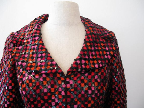 Calderon 80's Black Sequin Lattice Ptrn Check Jac… - image 1