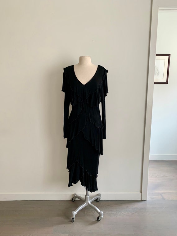 Holly Harp-black rayon jersey tiered dress-size S