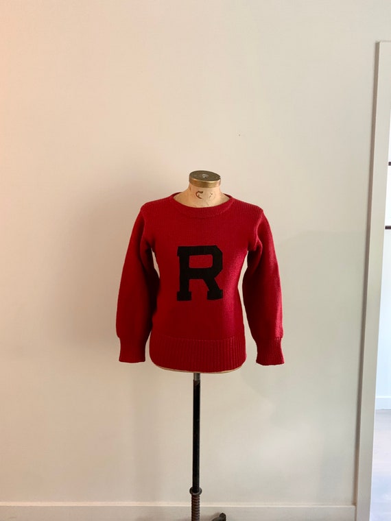 Vintage 1930s/40s red wool letter R sweater-size … - image 1