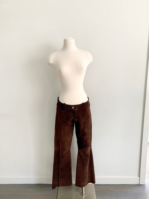 Vintage 1970s brown suede hip hugger flares-size 7 - image 3