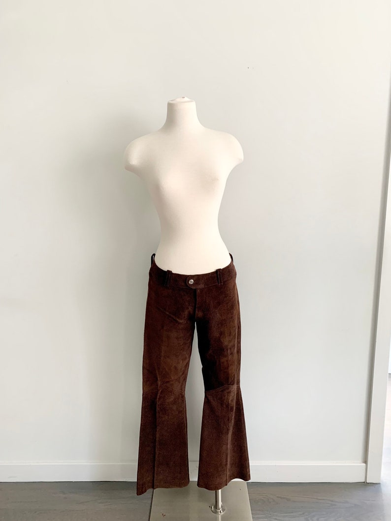 Vintage 1970s brown suede hip hugger flares-size 7 image 3