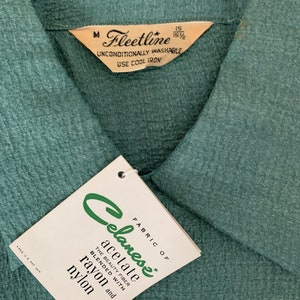 Fleetline Celanese 1950s acetate dead stock green mens ls shirt-Size M image 6