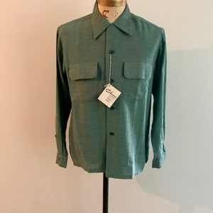 Fleetline Celanese 1950s acetate dead stock green mens ls shirt-Size M image 2