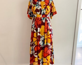 Jean Muir London vintage 1970s Indian cotton tropical print dress-size 8