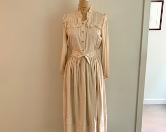 1970s Vintage Fiorucci Sweet Ditsy Floral Edwardian Style Dress-size S/M