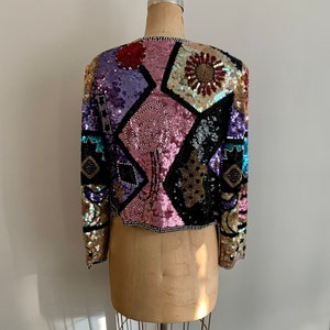 Striking abstract beaded and sequined short evening jacket. Size S image 3