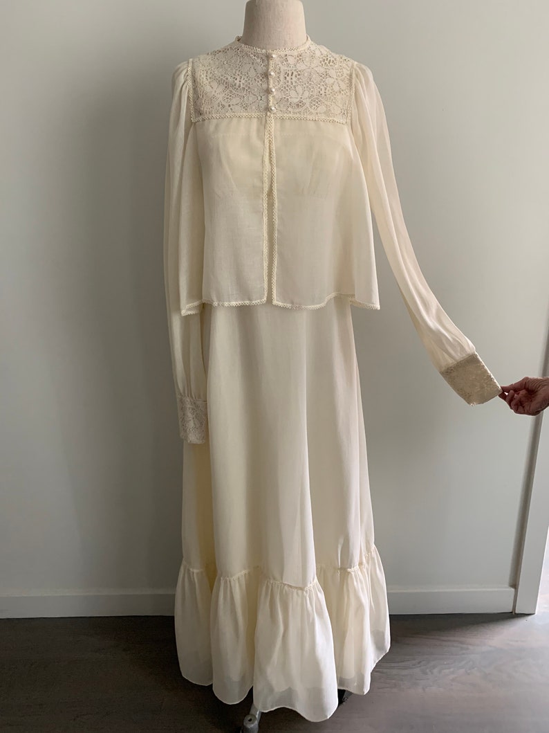 Romantic Cream 1970s long strappy dress with jacket image 5