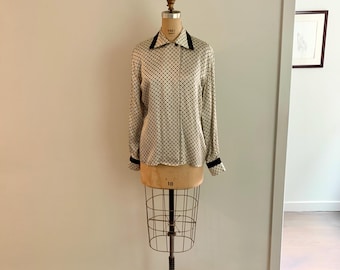 Escada for Saks 5th Ave vintage b/w geometric print silk blouse-size M/L