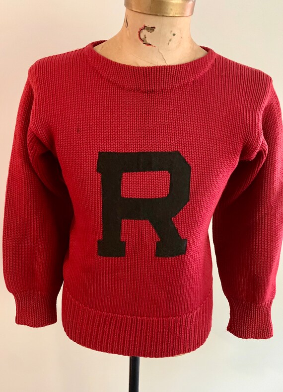 Vintage 1930s/40s red wool letter R sweater-size … - image 3