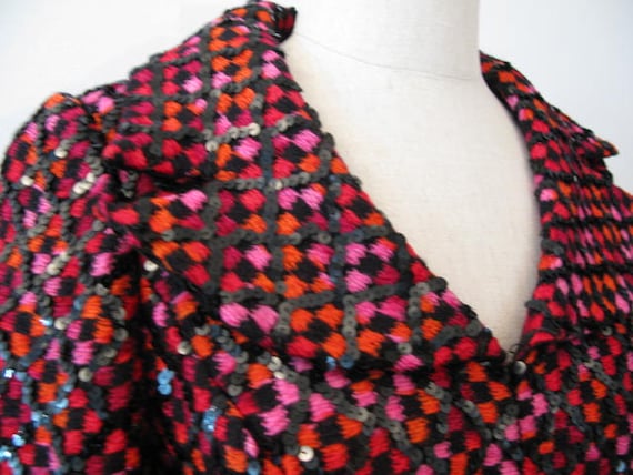 Calderon 80's Black Sequin Lattice Ptrn Check Jac… - image 4