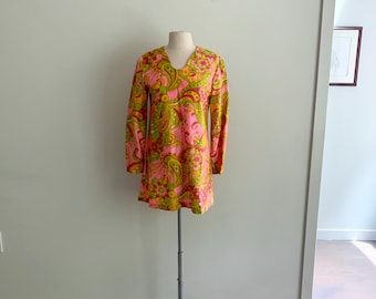Vintage 1970s homemade paisley micro mini dress-Size S
