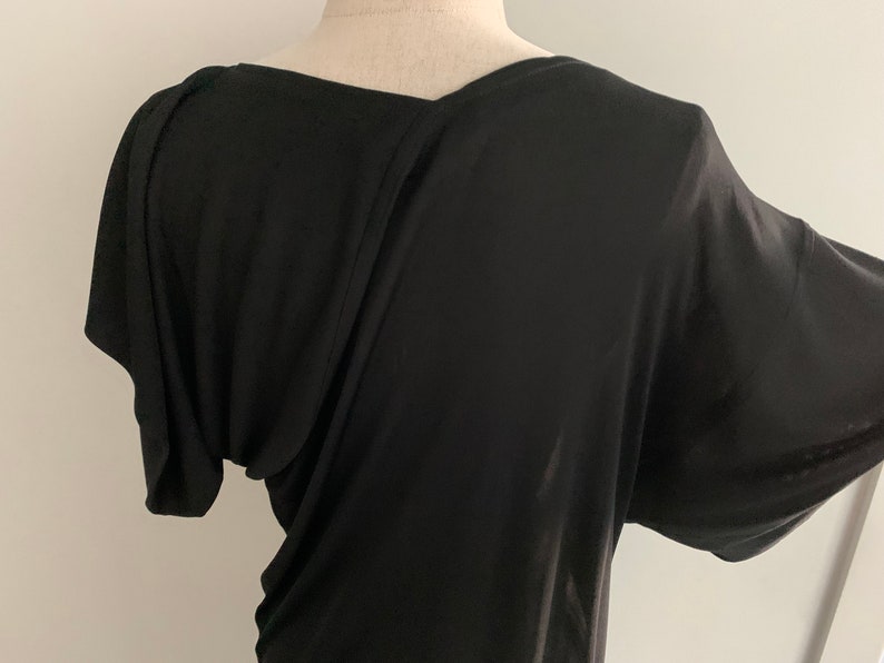 Stunning Jean Muir Black Rayon Jersey Knit Asymmetrical Dress-Size 10 US image 6