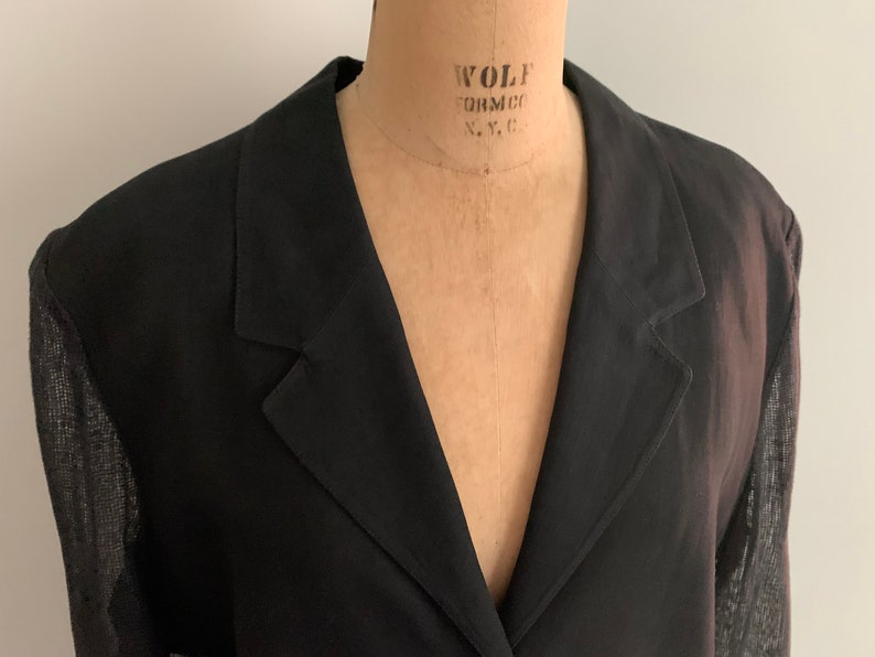 Louis Feraud Black Linen Blazer with Mesh Sleeves-Size M/L 14 image 4