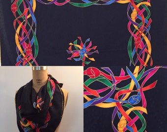 Beautiful Navy Silk Damask Dot Scarf