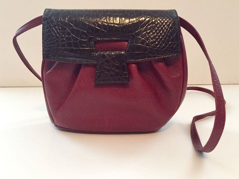 Vintage Valentino Garavani crossbody red leather bag with oxblood snake flap image 1