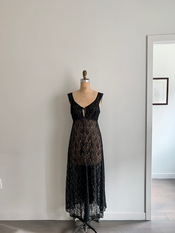 Lovely long black lace lingerie gown with peek a … - image 1