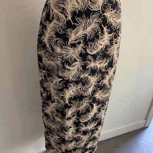 Norma Kamali 1980s Rayon feather print pencil skirt with kick pleat image 4