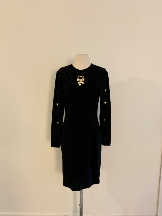 Steve Fabrikant vintage 1980s black wool dress wi… - image 1