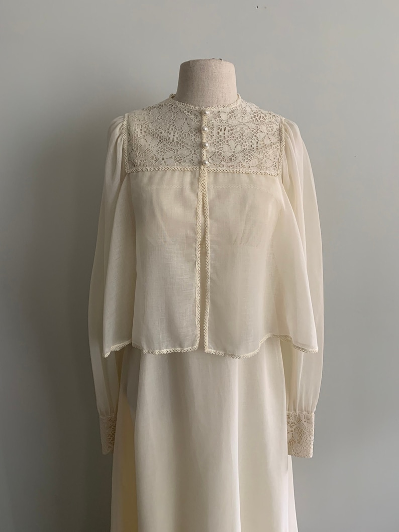 Romantic Cream 1970s long strappy dress with jacket image 1