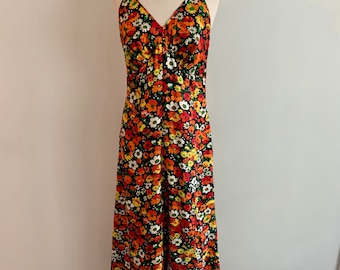 1970s floral maxi halter dress-size xs-s