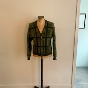 Puritan Citation Club Vintage 1960s Green Plaid Mohair Cardigan