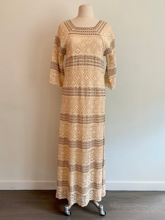 Beautiful 1970s long lined lace maxi dress