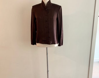 Geoffrey Beene vintage brown silk damask blouse-size S/M