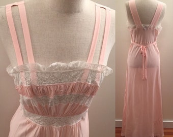 Styled by Josie pink rayon 1970s lingerie gown