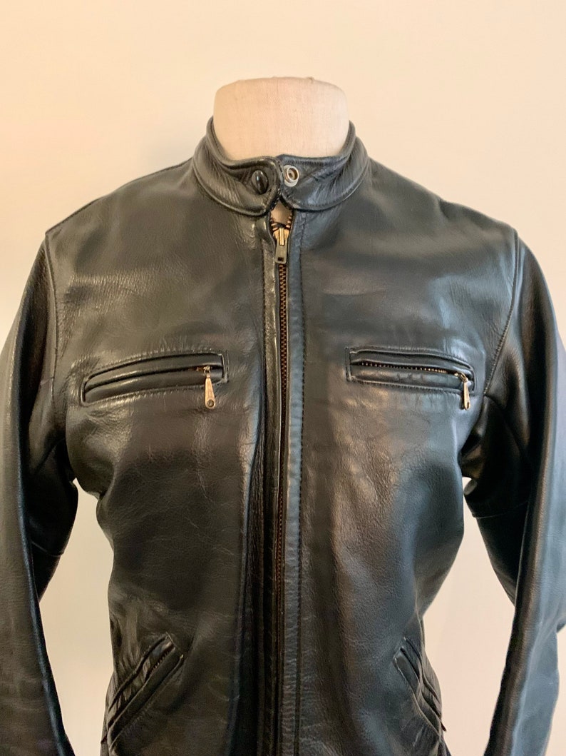 Bates made in California vintage womens motocross black leather jacket-size S/M image 5