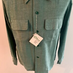 Fleetline Celanese 1950s acetate dead stock green mens ls shirt-Size M image 3